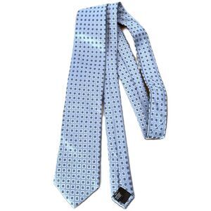 Roundtree & Yorke Blue Silk Tie Handmade Squares Geometric